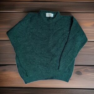 *Flawed* Men XL Ireland Green Aran Sweater Market Pure New Wool Sweater Pullover